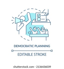 Democratic planning turquoise concept icon. Land-use planning abstract idea thin line illustration. Engaging community. Isolated outline drawing. Editable stroke. Arial, Myriad Pro-Bold fonts used