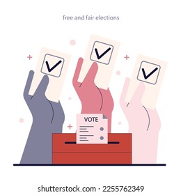 Democratic political system and democracy principle. State with representative voting system. Parliament election. Flat vector illustration