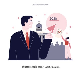 Democratic political system and democracy principle. Political tolerance, political decisions are made on the basis of the majority, considering the opinion of the minority. Flat vector illustration