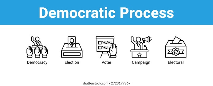 Concepto de Ilustración vectorial del icono del Anuncio del Web del proceso democrático, con el icono de la democracia, elección, votante.