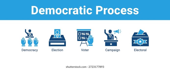 Concepto de Ilustración vectorial del icono del Anuncio del Web del proceso democrático, con el icono de la democracia, elección, votante.