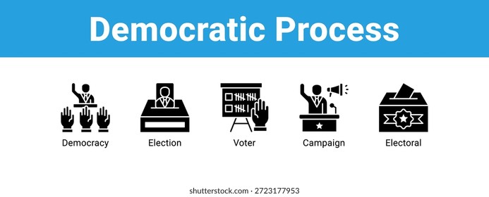 Concepto de Ilustración vectorial del icono del Anuncio del Web del proceso democrático, con el icono de la democracia, elección, votante.