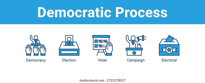Concepto de Ilustración vectorial del icono del Anuncio del Web del proceso democrático, con el icono de la democracia, elección, votante.