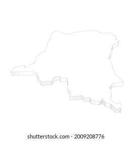 Democratic Republic of the Congo - 3D black thin outline silhouette map of country area. Simple flat vector illustration