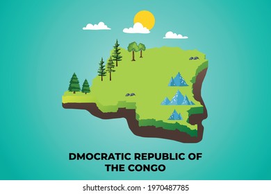 Democratic Republic of the Congo 3d isometric map with topographic details mountains, trees and soil vector illustration design