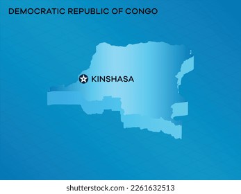 DEMOCRATIC REPUBLIC OF CONGO 3D Isometric map with Capital Mark Kinshasa Vector Illustration Design
