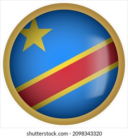 Democratic Republic of the Congo 3D rounded Flag Button Icon with Gold Frame