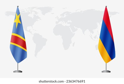 Democratic Republic of Congo and Armenia flags for official meeting against background of world map.