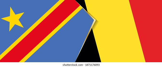 Democratic Republic of the Congo and Belgium flags, two vector flags symbol of relationship or confrontation.