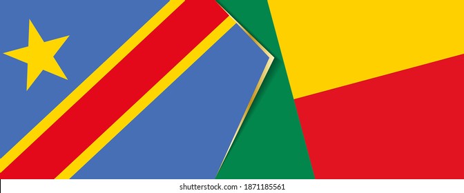 Democratic Republic of the Congo and Benin flags, two vector flags symbol of relationship or confrontation.