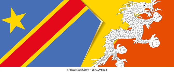 Democratic Republic of the Congo and Bhutan flags, two vector flags symbol of relationship or confrontation.