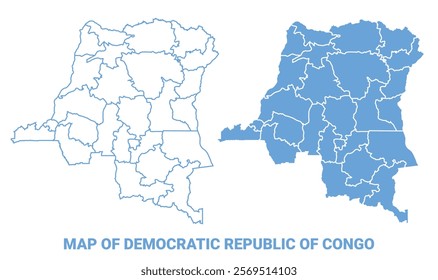 Democratic Republic of the Congo Blue map flat regions border outline vector illustration