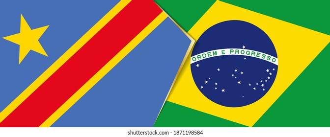 Democratic Republic of the Congo and Brazil flags, two vector flags symbol of relationship or confrontation.