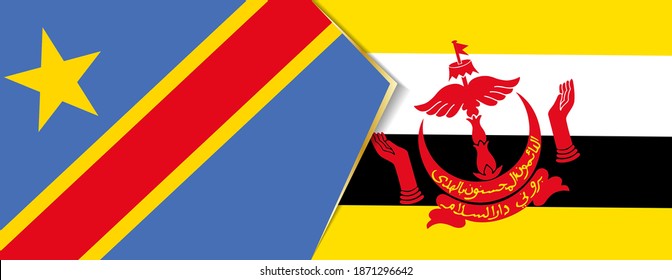 Democratic Republic of the Congo and Brunei flags, two vector flags symbol of relationship or confrontation.