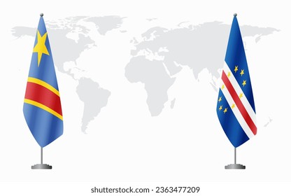 Democratic Republic of Congo and Cape Verde flags for official meeting against background of world map.