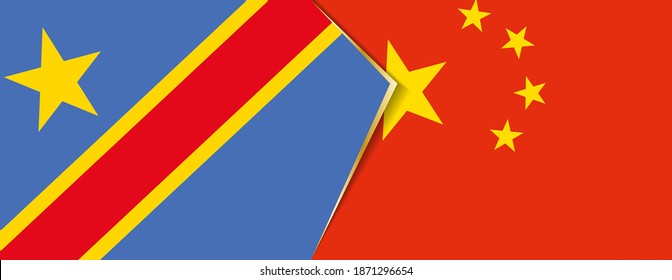 Die Demokratische Republik Kongo und China Flaggen, zwei Vektorflaggen Symbol für Beziehung oder Konfrontation.