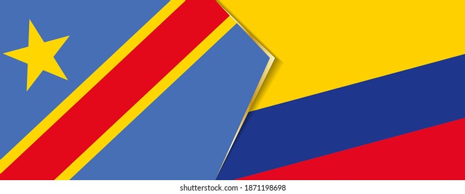 Democratic Republic of the Congo and Colombia flags, two vector flags symbol of relationship or confrontation.