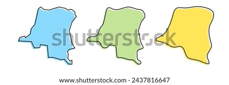 Democratic Republic of the Congo country black outline and colored country silhouettes in three different levels of smoothness. Simplified maps. Vector icons isolated on white background.