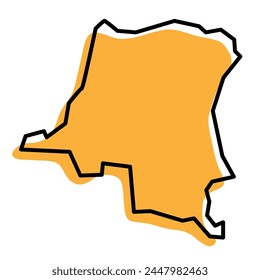 Democratic Republic of the Congo country simplified map. Orange silhouette with thick black sharp contour outline isolated on white background. Simple vector icon