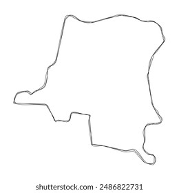 Democratic Republic of the Congo country simplified map.Thin triple pencil sketch outline isolated on white background. Simple vector icon