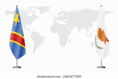 Democratic Republic of Congo and Republic of Cyprus flags for official meeting against background of world map.