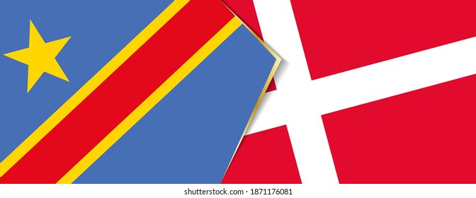 Democratic Republic of the Congo and Denmark flags, two vector flags symbol of relationship or confrontation.
