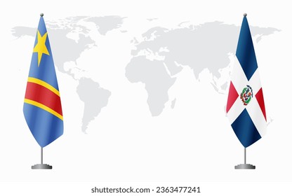 Democratic Republic of Congo and Dominican flags for official meeting against background of world map.