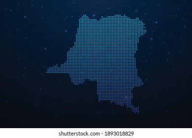 Demokratische Republik Kongo gepunktete Karte im futuristischen Stil, leuchtende Umrisse aus Sternlinien Punkte. Kommunikation, Internettechnologiekonzept auf dunkelblauem Hintergrund.