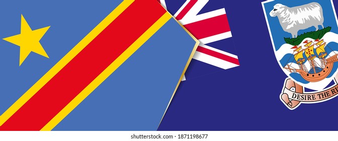 Democratic Republic of the Congo and Falkland Islands flags, two vector flags symbol of relationship or confrontation.