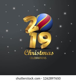 Democratic Republic of the Congo Flag 2019 Merry Christmas Typography. New Year Abstract Celebration background