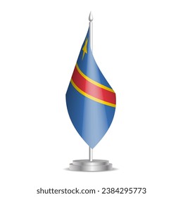 Democratic Republic of the Congo flag - 3D mini flag hanging on desktop flagpole. Usable for summit or conference presentaiton. Vector illustration with shading.