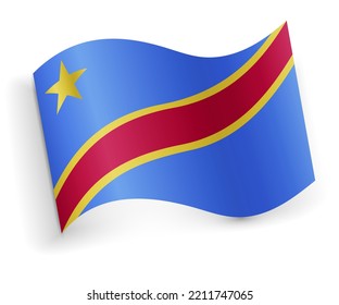 Democratic Republic of the Congo flag bended and lying on white background