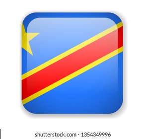 Democratic Republic of Congo flag bright square icon. Vector Illustration
