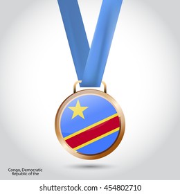 Democratic Republic of the Congo Flag in Bronze Medal. Vector Illustration