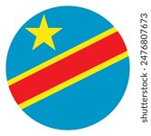 Democratic Republic of Congo flag button vector illustration isolated. State in Africa national symbol. DR Congo patriotic sign. Circle badge Democratic Republic of Congo emblem banner.