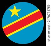 Democratic Republic of Congo flag button vector illustration isolated. State in Africa national symbol. DR Congo patriotic sign. Circle badge Democratic Republic of Congo emblem banner.