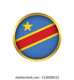 Democratic Republic Congo flag button, Golden on a white background,flag of Democratic Republic Congo Round badge or icon isolated. Vector illustration.