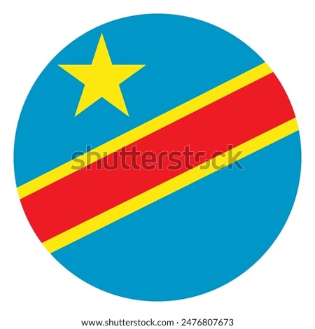 Democratic Republic of Congo flag button vector illustration isolated. State in Africa national symbol. DR Congo patriotic sign. Circle badge Democratic Republic of Congo emblem banner.