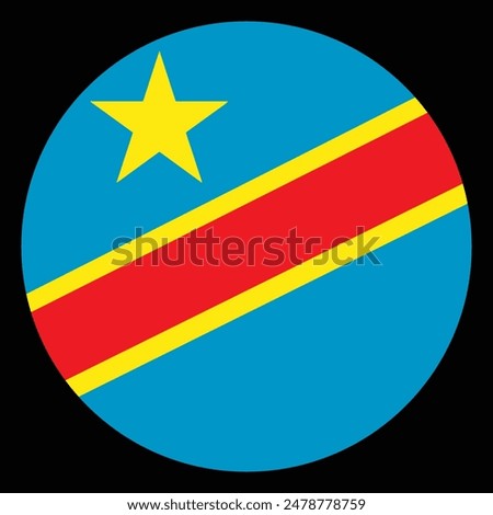 Democratic Republic of Congo flag button vector illustration isolated. State in Africa national symbol. DR Congo patriotic sign. Circle badge Democratic Republic of Congo emblem banner.