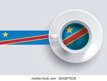 La República Democrática del
Bandera del Congo con café en la vista superior, ilustración vectorial. 
