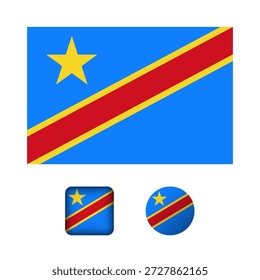 Colección de iconos planos de la bandera de la República Democrática del Congo