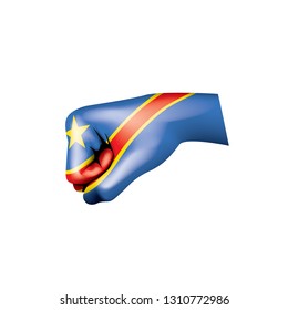 Democratic Republic of the Congo flag and hand on white background. Vector illustration