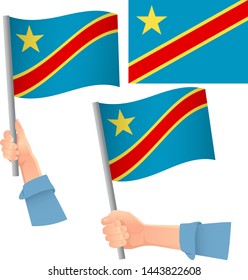 Democratic Republic of the Congo flag in hand. Patriotic background. National flag of Democratic Republic of the Congo vector illustration