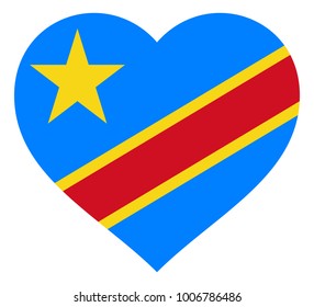 democratic republic of the congo flag in heart vector illustration sign. Flag of congo DR in the shape of Heart with contrasting contour, symbol of love for his country or valentine day, patriotism.