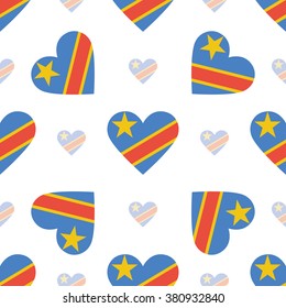 Democratic Republic of the Congo flag heart seamless pattern. 