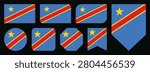 Democratic Republic of the Congo Flag Icon Set in Various Shapes.