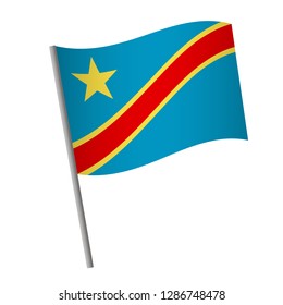 Democratic Republic of the Congo flag icon. National flag of Democratic Republic of the Congo on a pole vector illustration.