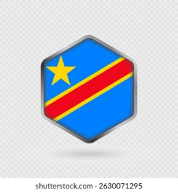 Democratic Republic of the Congo flag icon in hexagon shape.