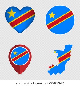 Democratic Republic of the Congo Flag Icons Pack. Vector illustration.