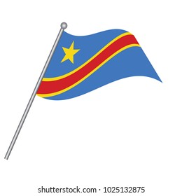 Democratic Republic of Congo flag on the flagpole. Official colors and proportion correctly. 
